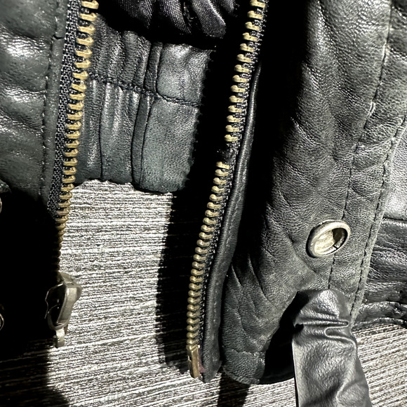 Cognac Leather Jacket Vintage Men's M Black Full Zip - Picture 5 of 16